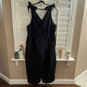 Eloquii Tie Strap Wide Leg Jumpsuit Black